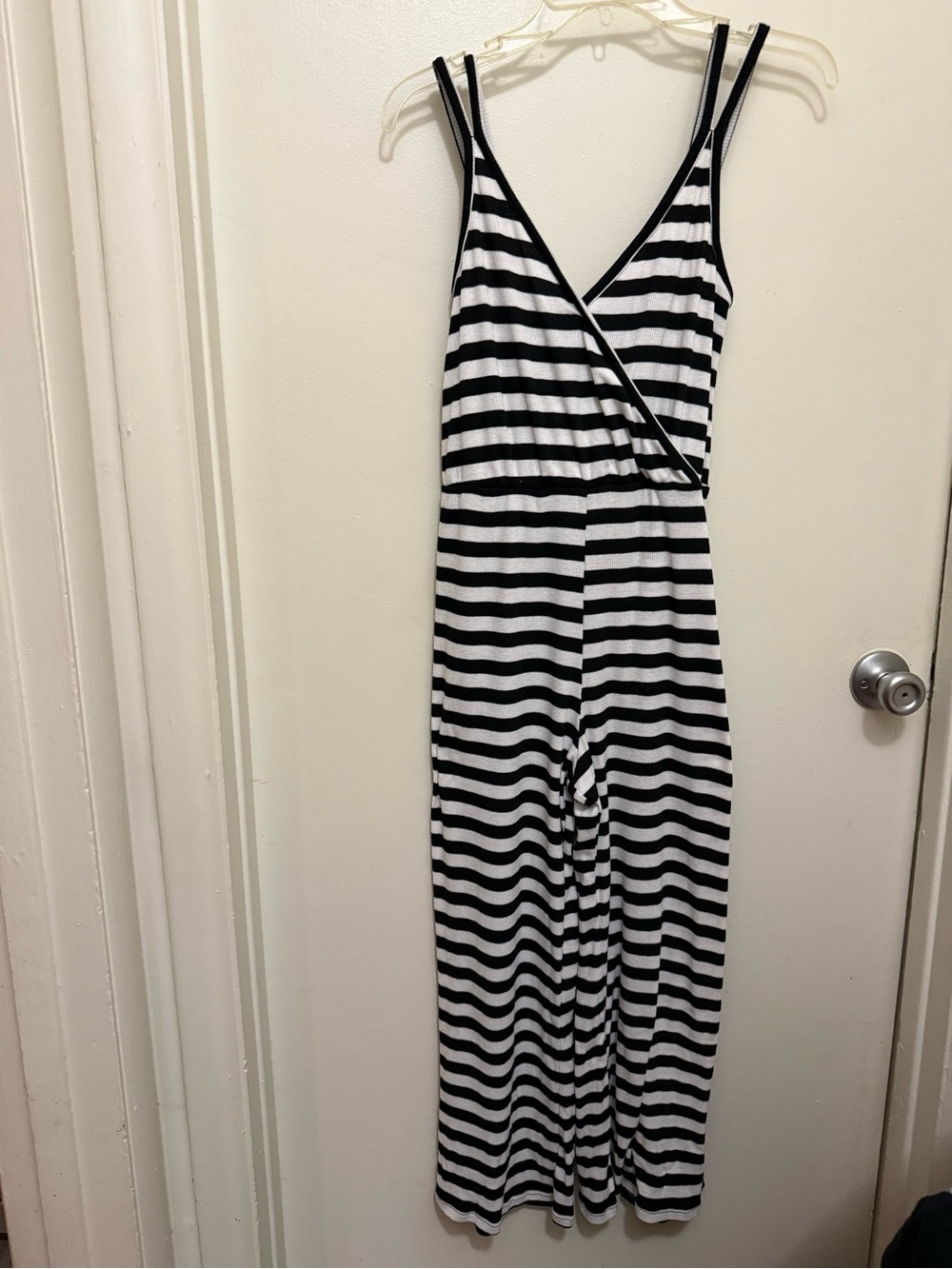 Poof! Black and White Striped Sleeveless Jumpsuit